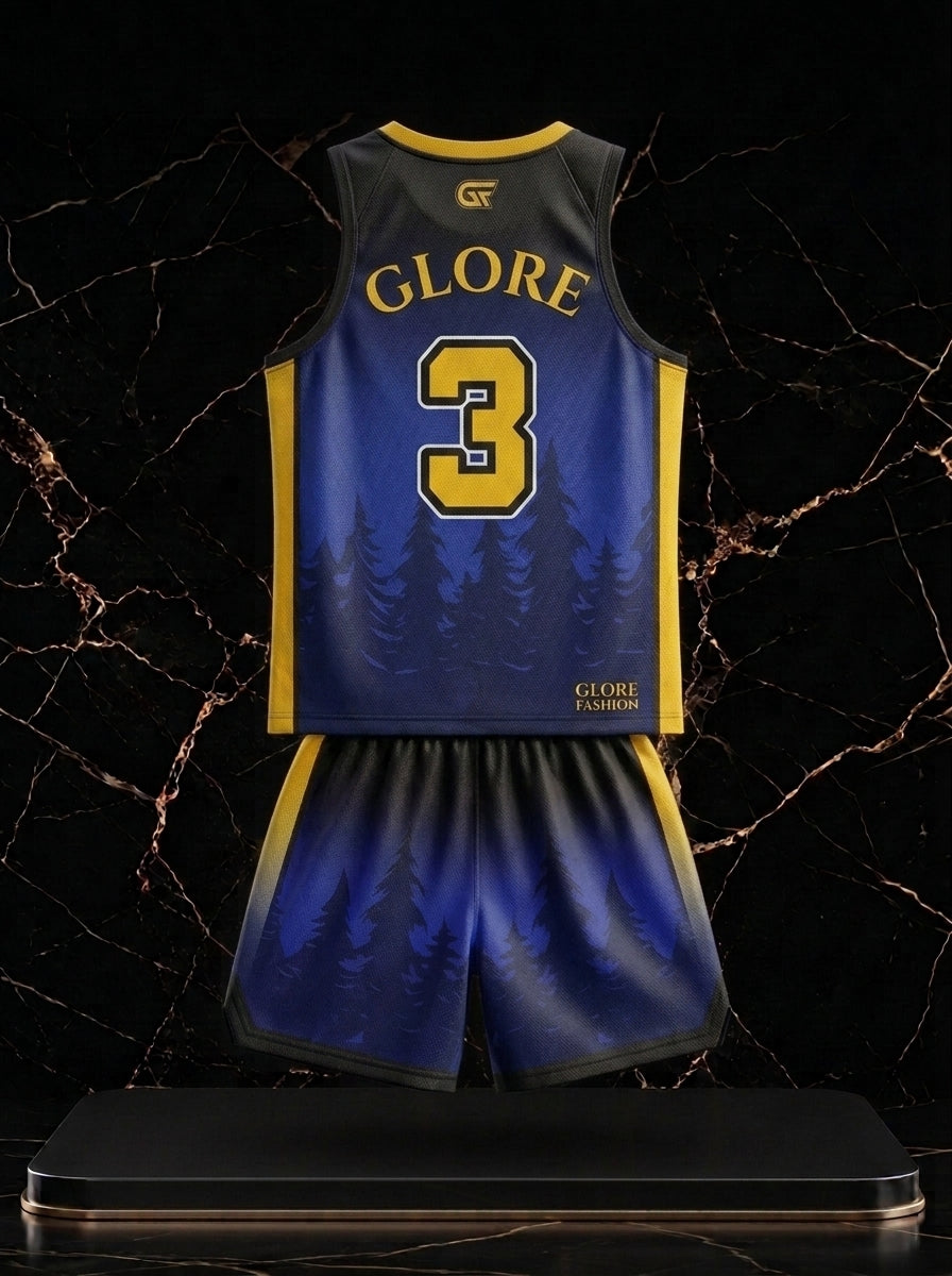 Custom Blue & Gold Deer Basketball Uniform | Premium Sublimated Team Jersey & Shorts | Glore Fashion