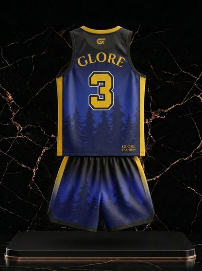 Custom Blue & Gold Deer Basketball Uniform | Premium Sublimated Team Jersey & Shorts | Glore Fashion