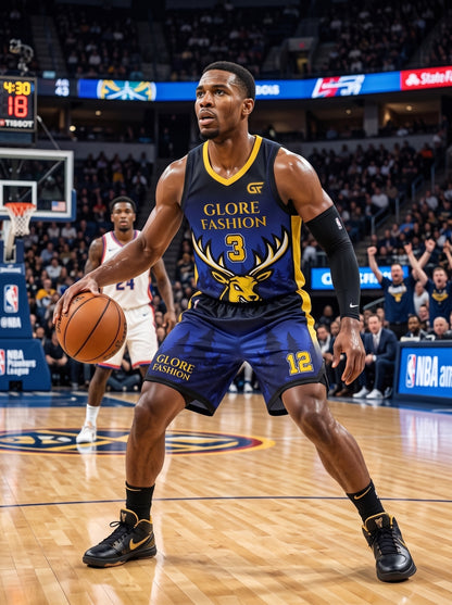 Custom Blue & Gold Deer Basketball Uniform | Premium Sublimated Team Jersey & Shorts | Glore Fashion