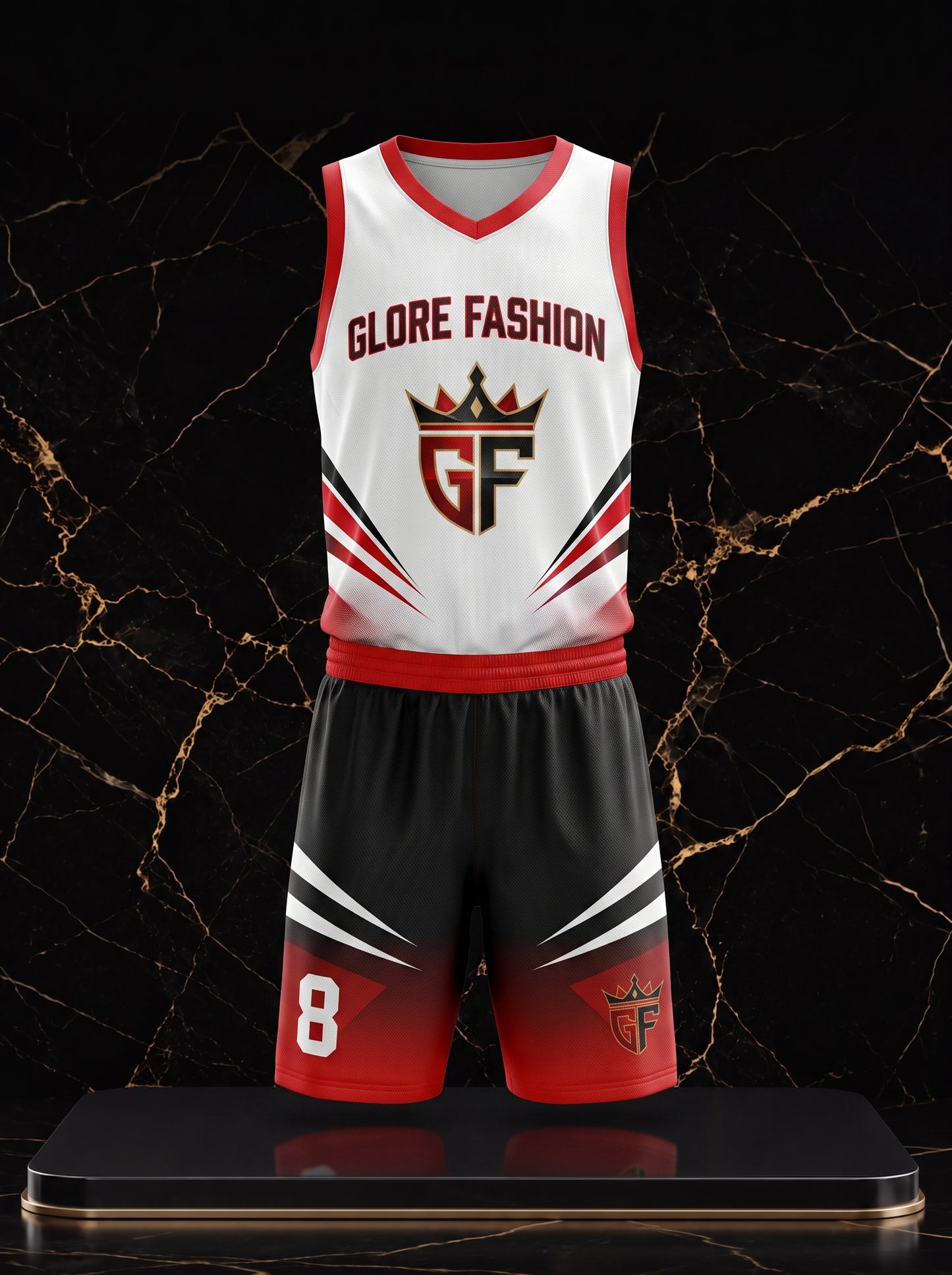 Custom White Red Black Basketball Uniform | Premium Sublimated Team Jersey & Shorts | Glore Fashion