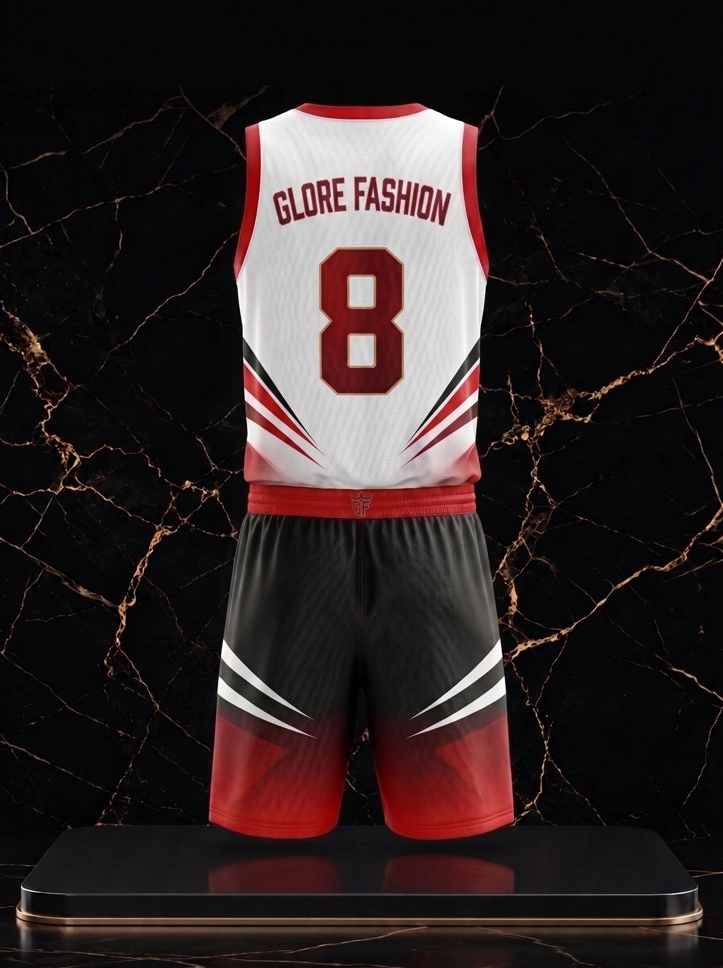 Custom White Red Black Basketball Uniform | Premium Sublimated Team Jersey & Shorts | Glore Fashion