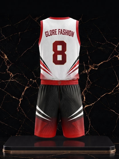 Custom White Red Black Basketball Uniform | Premium Sublimated Team Jersey & Shorts | Glore Fashion