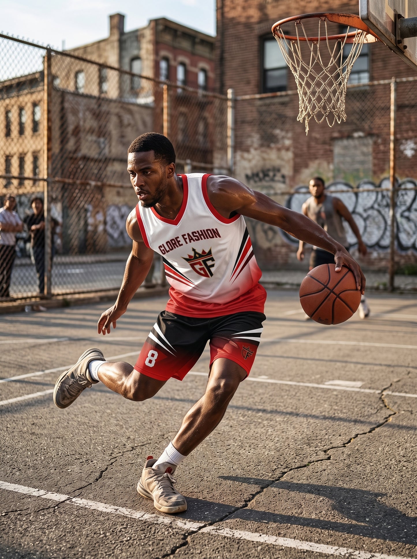 Custom White Red Black Basketball Uniform | Premium Sublimated Team Jersey & Shorts | Glore Fashion