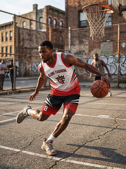 Custom White Red Black Basketball Uniform | Premium Sublimated Team Jersey & Shorts | Glore Fashion