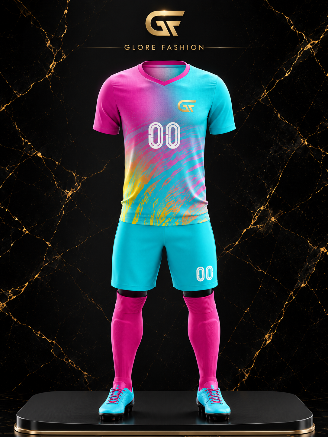 Custom Soccer Uniform – Pink & Cyan Gradient Football Kit | Glore Fashion