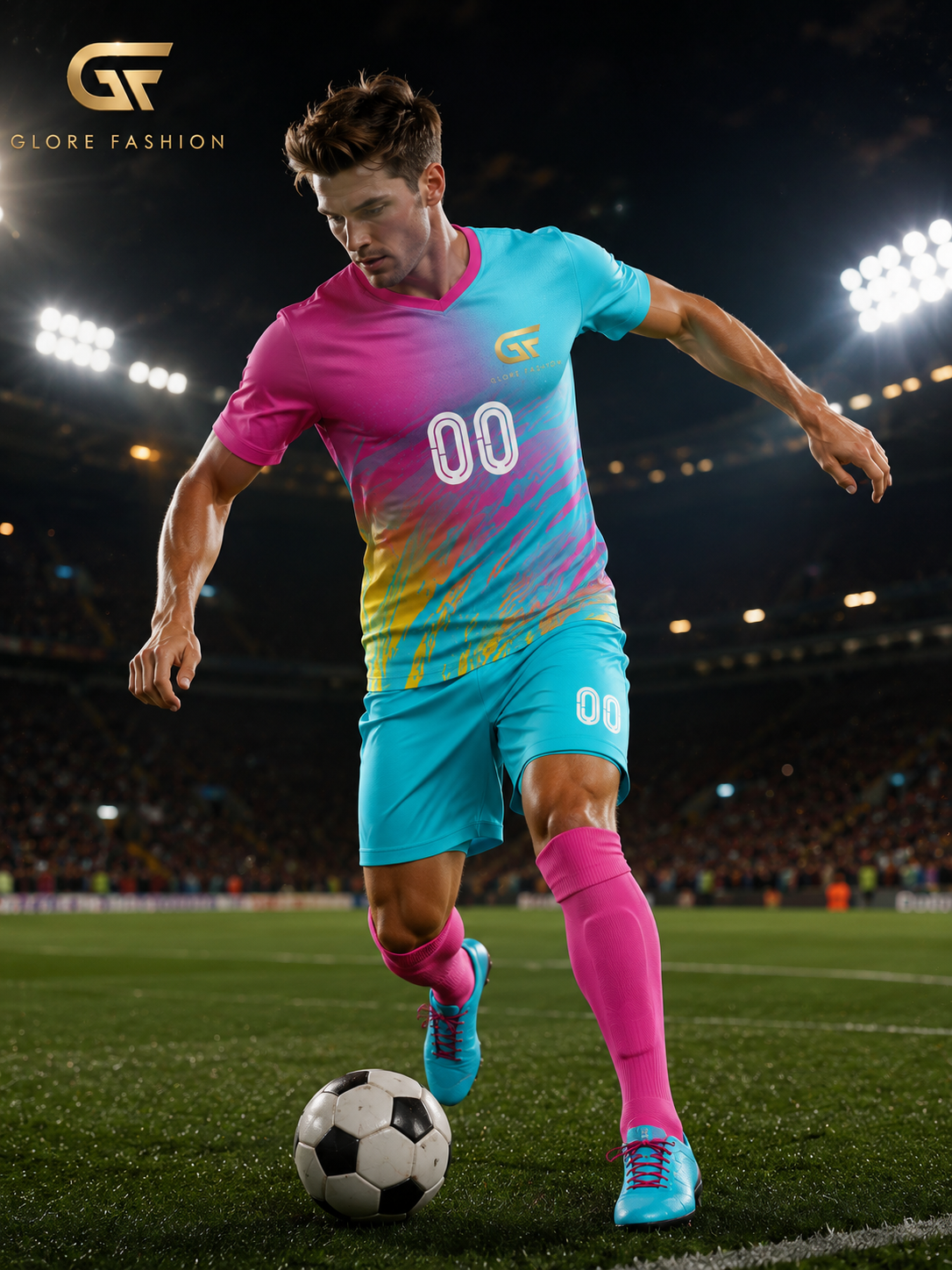 Custom Soccer Uniform – Pink & Cyan Gradient Football Kit | Glore Fashion
