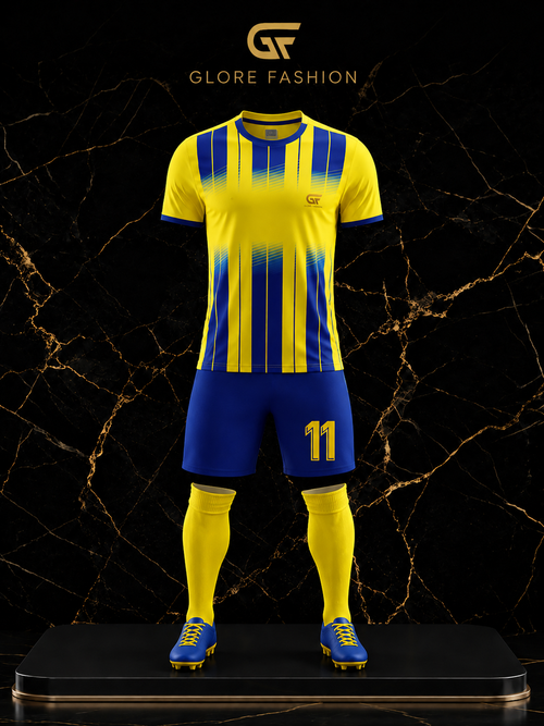 Custom Yellow & Blue Soccer Uniform – Sublimated Football Jersey Set | Glore Fashion