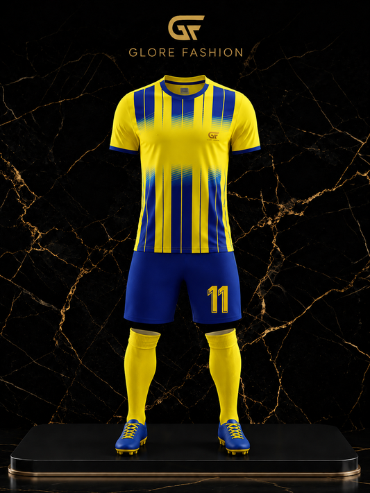 Custom Yellow & Blue Soccer Uniform – Sublimated Football Jersey Set | Glore Fashion