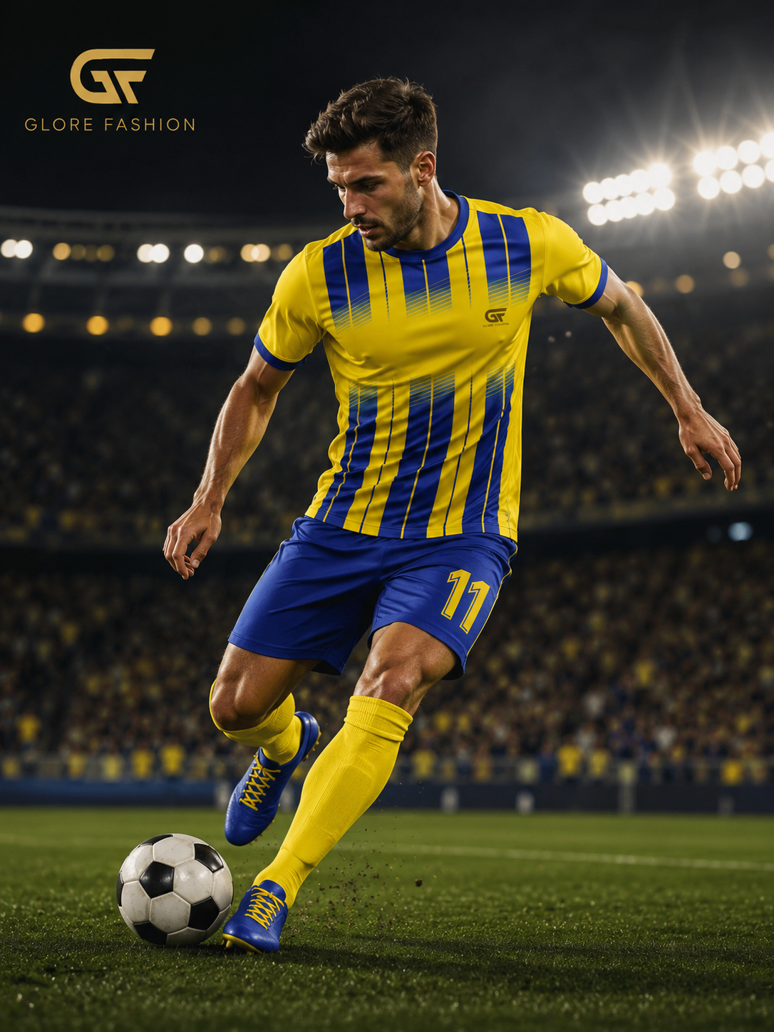 Custom Yellow & Blue Soccer Uniform – Sublimated Football Jersey Set | Glore Fashion