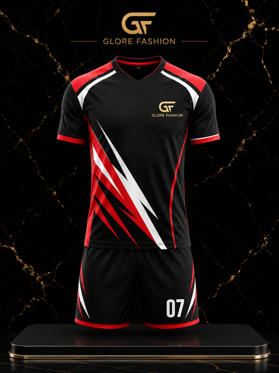 Custom Black Red Soccer Uniform – Sublimated Football Jersey Set | Glore Fashion