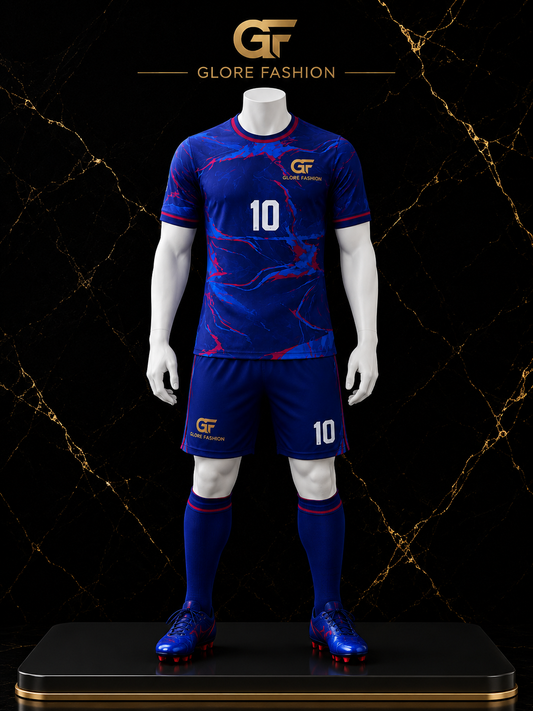 Custom Blue Marble Soccer Uniform – Sublimated Football Jersey Set | Glore Fashion