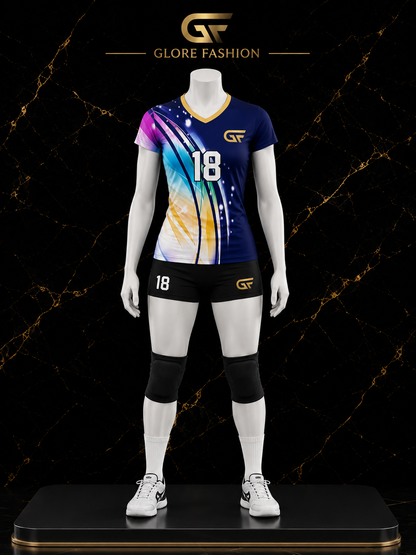 Women's Blue Volleyball Uniform | Premium Custom Sublimated Jersey & Shorts | Glore Fashion