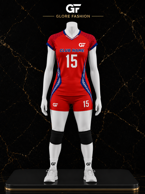 Women's Custom Red Volleyball Uniform | Sublimated Team Jersey & Shorts | Glore Fashion