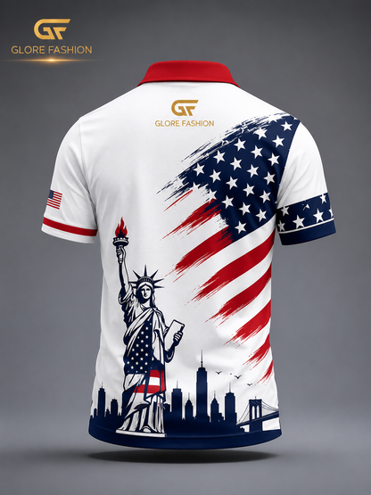 Glore Fashion USA Patriot Performance Polo Shirt – Premium American Flag Casual Golf Shirt for Men