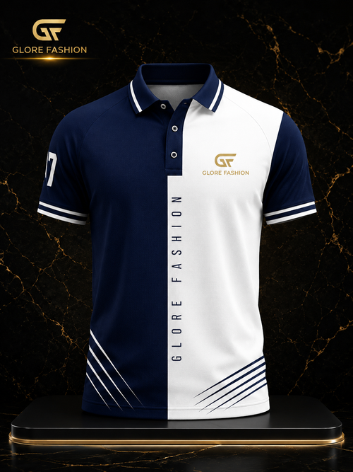 Glore Fashion Premium Split Panel Polo Shirt – Navy & White | Custom Performance Golf & Casual Polo