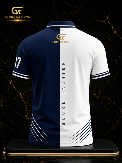 Glore Fashion Premium Split Panel Polo Shirt – Navy & White | Custom Performance Golf & Casual Polo
