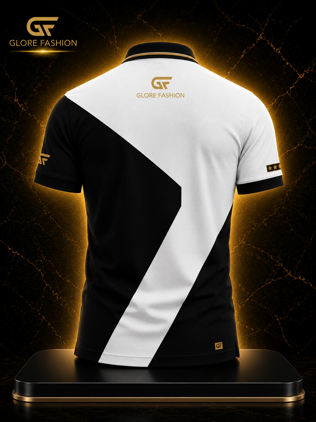 Glore Fashion Premium Black & White Geometric Polo Shirt | Custom Polo Shirt for Teams, Businesses & Events