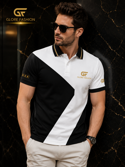 Glore Fashion Premium Black & White Geometric Polo Shirt | Custom Polo Shirt for Teams, Businesses & Events