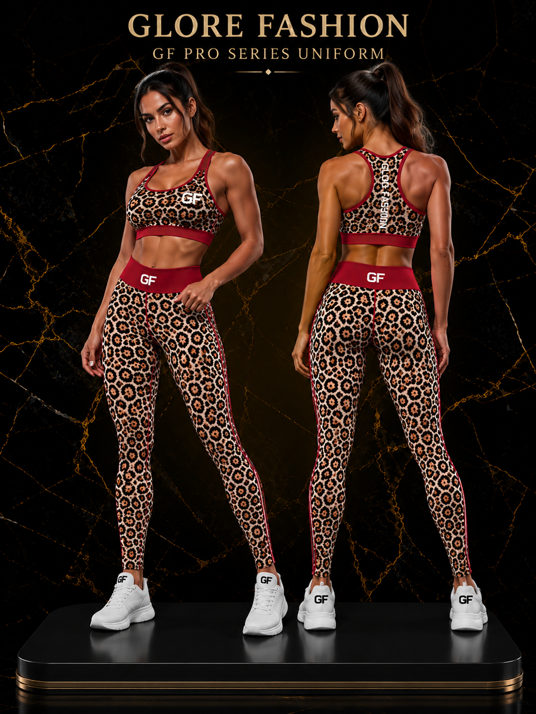 Women's Leopard Print Sports Bra & Leggings Set | Compression Activewear | Glore Fashion