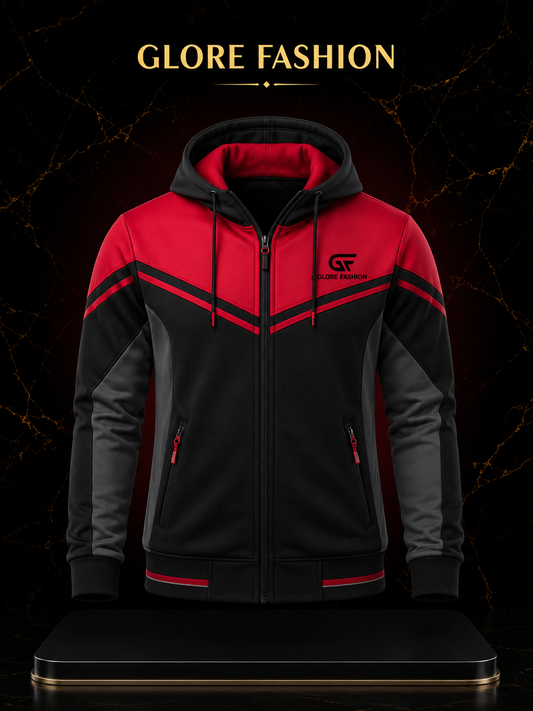 Custom Full Zip Performance Hoodie Black Red | Premium Sports Hoodie | Glore Fashion