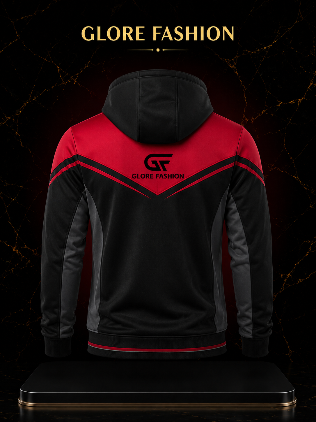 Custom Full Zip Performance Hoodie Black Red | Premium Sports Hoodie | Glore Fashion