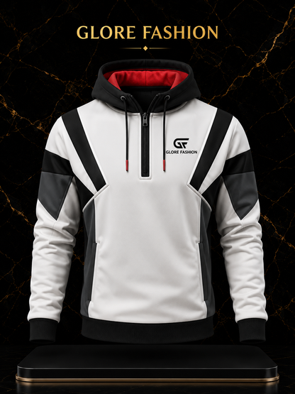 Custom Quarter Zip Hoodie White Black | Premium Athletic Hoodie | Glore Fashion