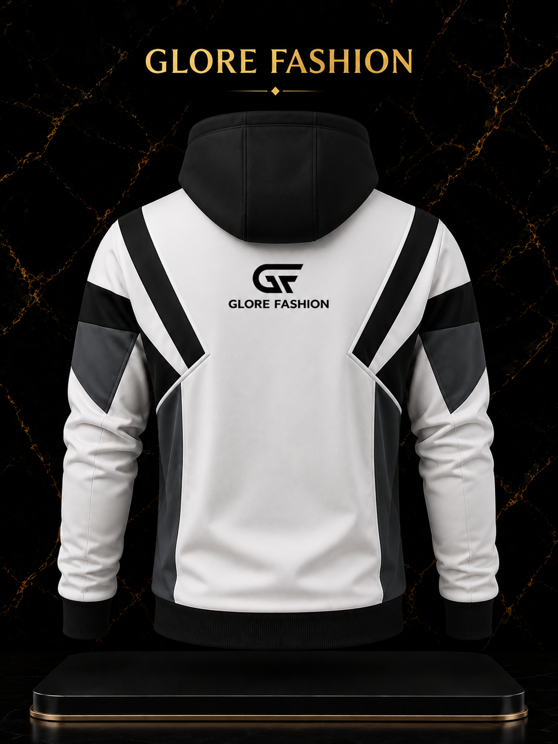 Custom Quarter Zip Hoodie White Black | Premium Athletic Hoodie | Glore Fashion