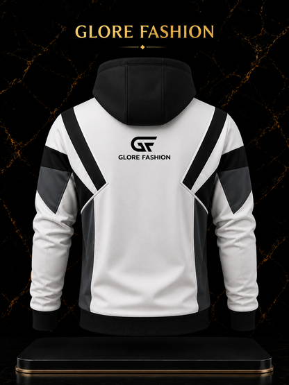 Custom Quarter Zip Hoodie White Black | Premium Athletic Hoodie | Glore Fashion