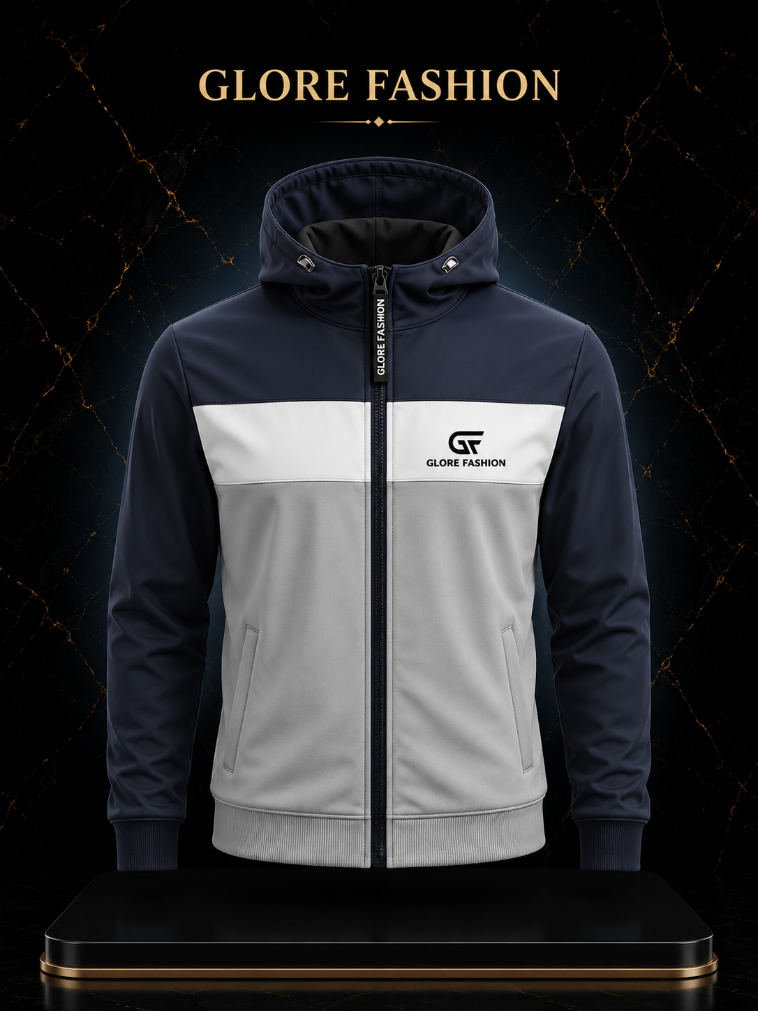 Custom Full Zip Color Navy Blue Hoodie – Premium Unisex Sportswear | Glore Fashion