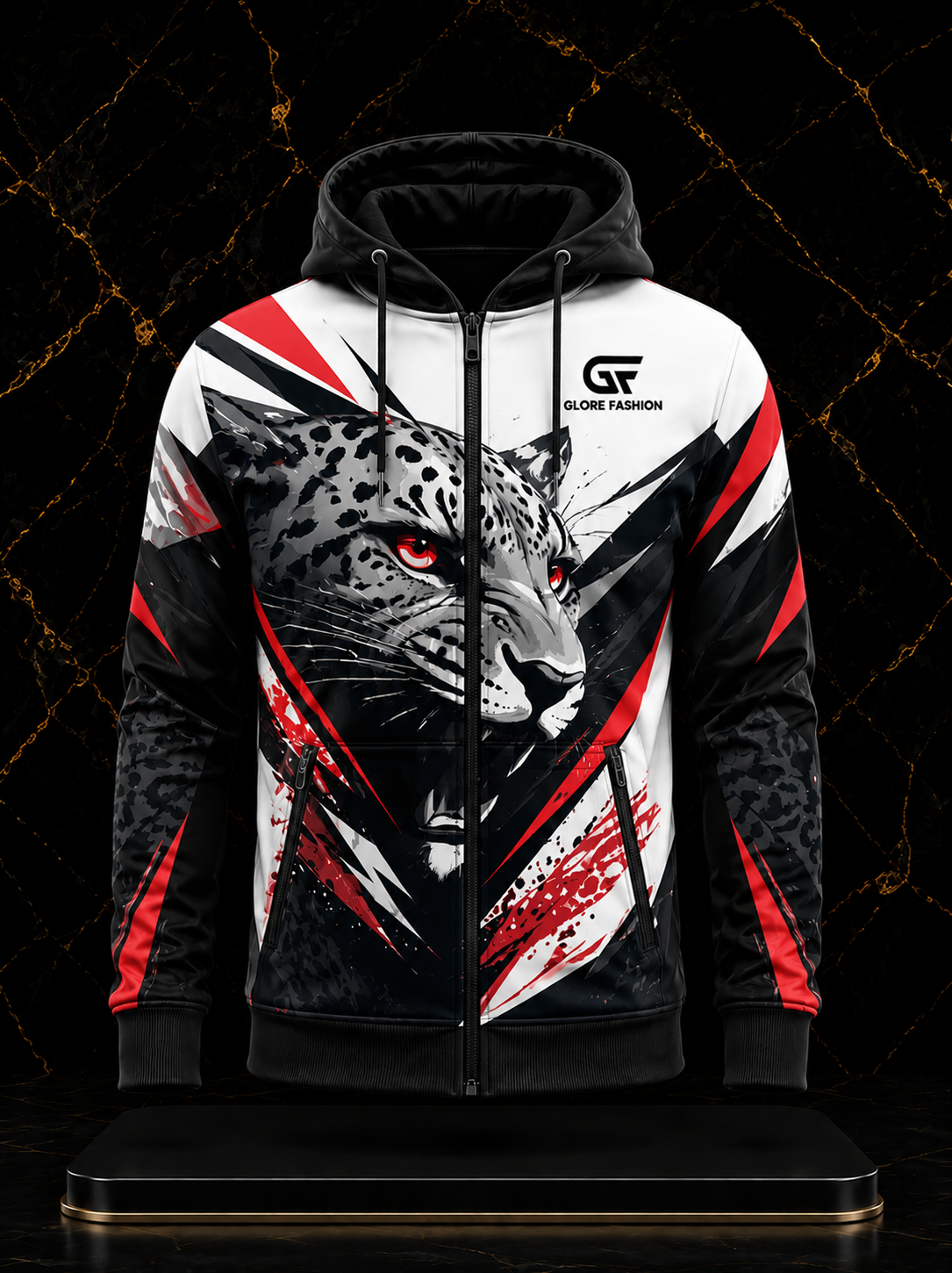 Custom Leopard Graphic Full Zip Hoodie | Premium Animal Print Streetwear Jacket | Glore Fashion