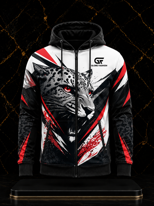 Custom Leopard Graphic Full Zip Hoodie | Premium Animal Print Streetwear Jacket | Glore Fashion
