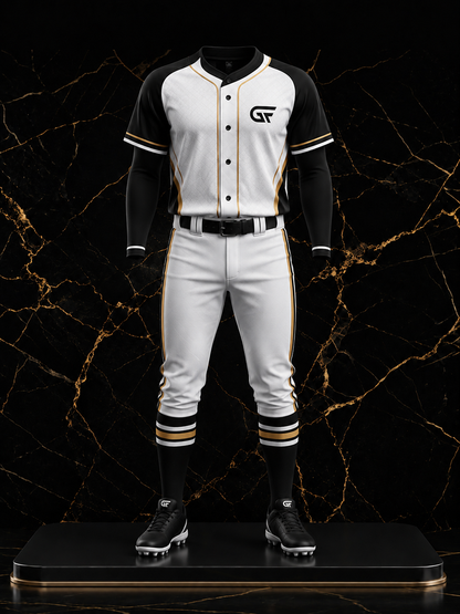 Custom Black White Gold Baseball Uniform | Premium Team Jersey & Pants | Glore Fashion