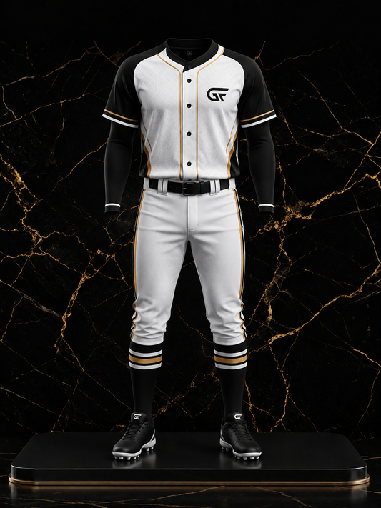 Custom Black White Gold Baseball Uniform | Premium Team Jersey & Pants | Glore Fashion