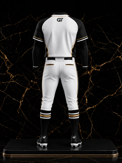 Custom Black White Gold Baseball Uniform | Premium Team Jersey & Pants | Glore Fashion