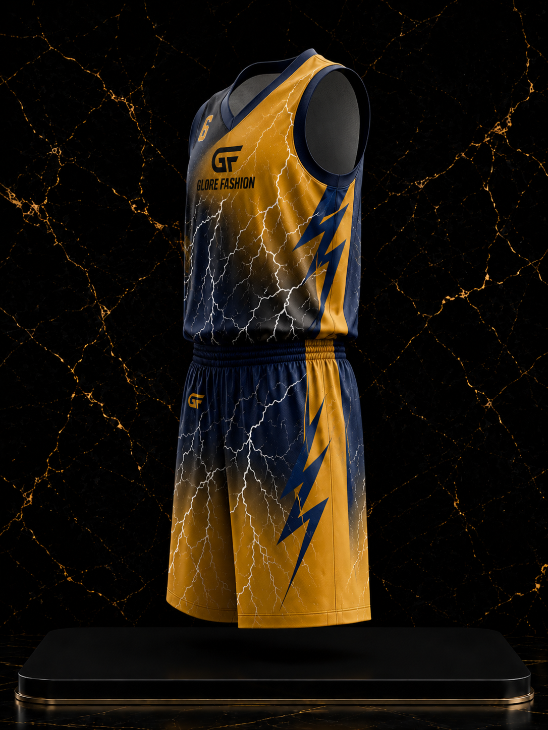 Custom Reversible Basketball Uniform | Lightning Design Team Jersey Set | Premium Sublimated Basketball Kit | Glore Fashion