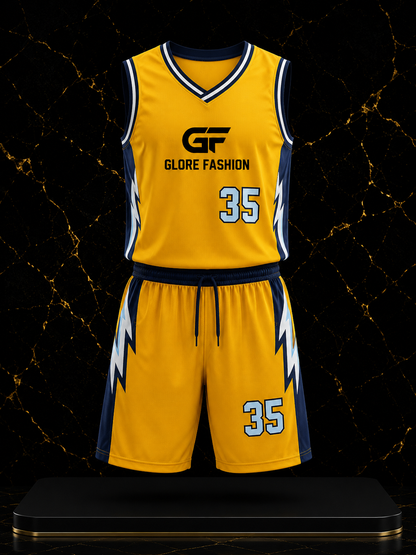 Custom Yellow & Navy Basketball Uniform | Premium Sublimated Team Jersey & Shorts | Glore Fashion