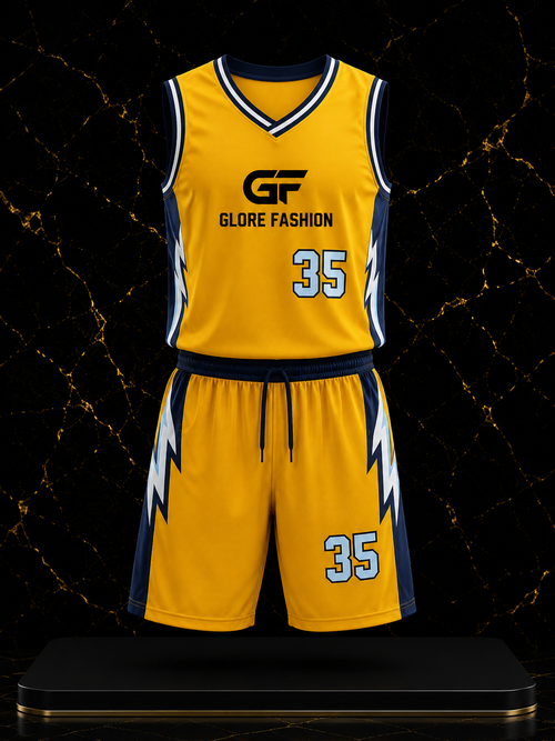 Custom Yellow & Navy Basketball Uniform | Premium Sublimated Team Jersey & Shorts | Glore Fashion