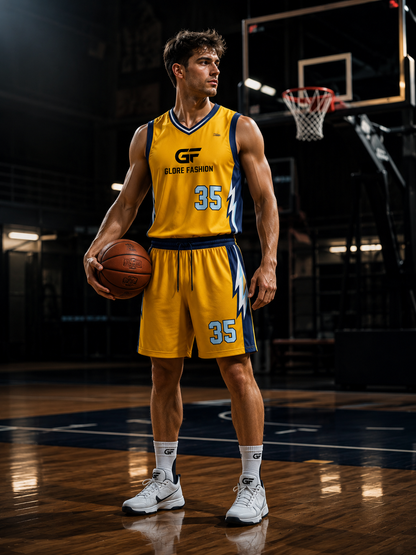 Custom Yellow & Navy Basketball Uniform | Premium Sublimated Team Jersey & Shorts | Glore Fashion