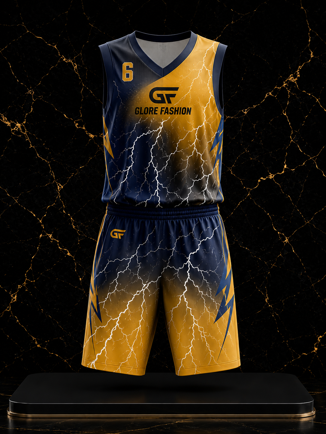 Custom Reversible Basketball Uniform | Lightning Design Team Jersey Set | Premium Sublimated Basketball Kit | Glore Fashion