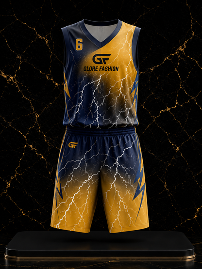 Custom Reversible Basketball Uniform | Lightning Design Team Jersey Set | Premium Sublimated Basketball Kit | Glore Fashion