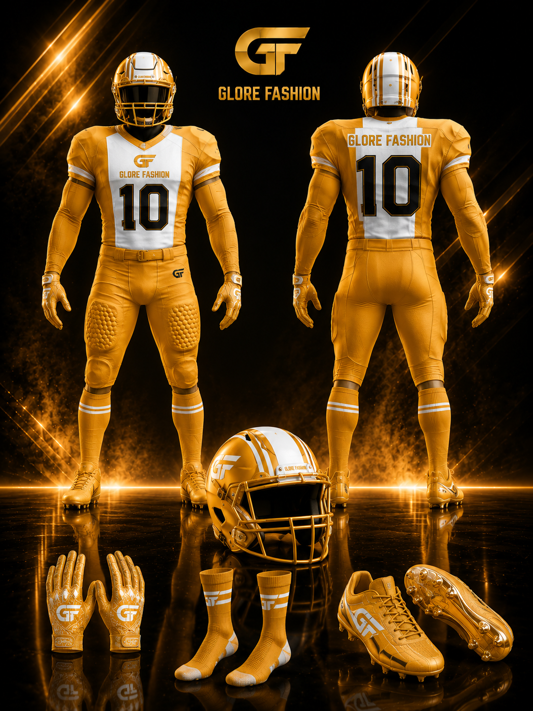 Custom Gold American Football Uniform Package – Premium Sublimated Team Kit by Glore Fashion