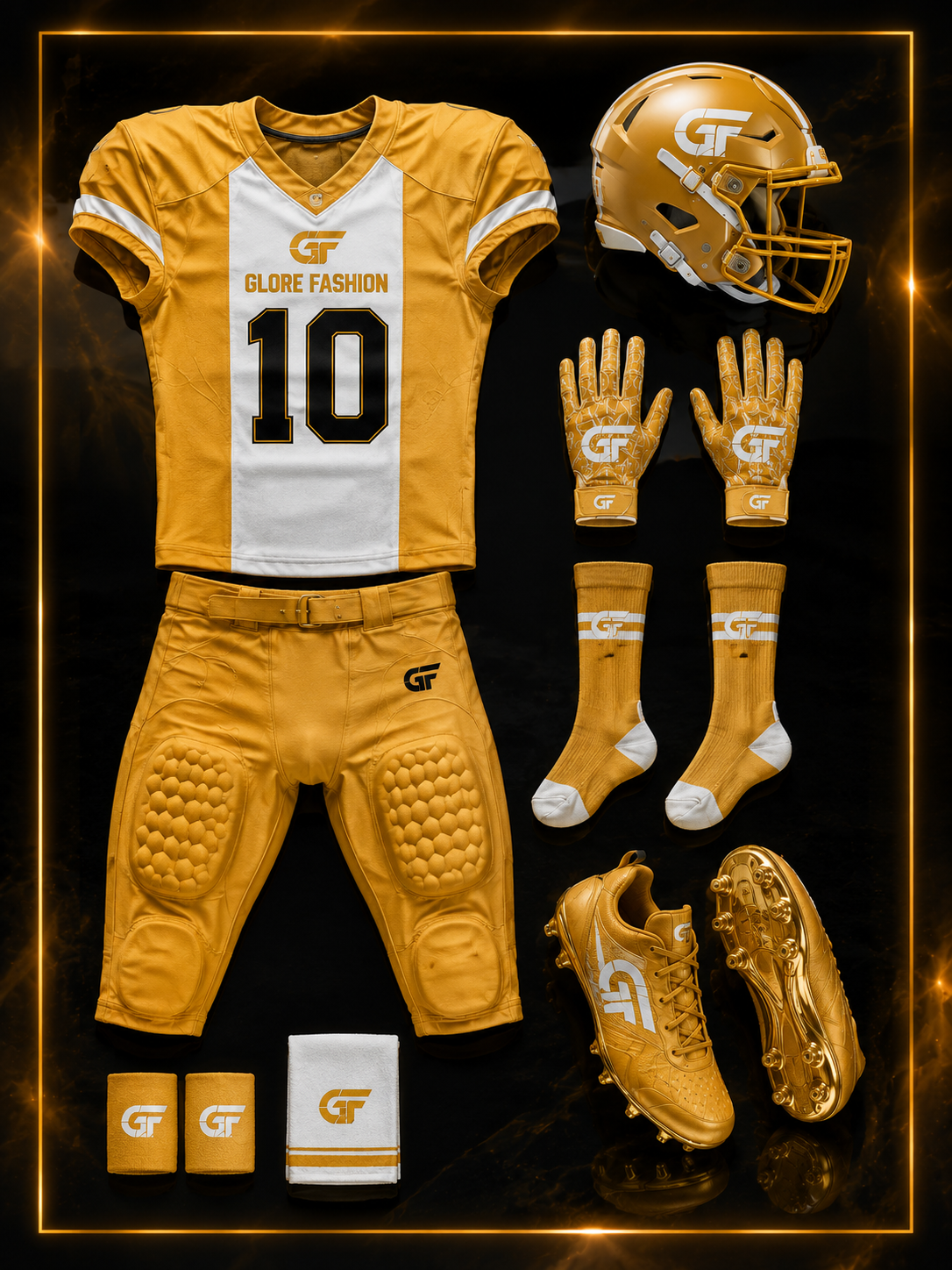 Custom Gold American Football Uniform Package – Premium Sublimated Team Kit by Glore Fashion