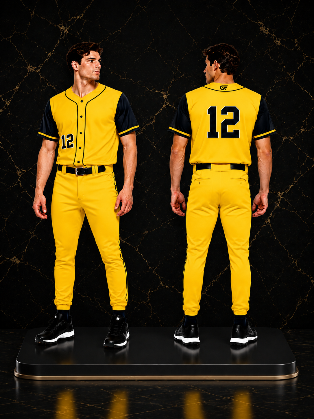 Custom Yellow Baseball Uniform Set – Full Button Team Jersey & Pants with Player Number