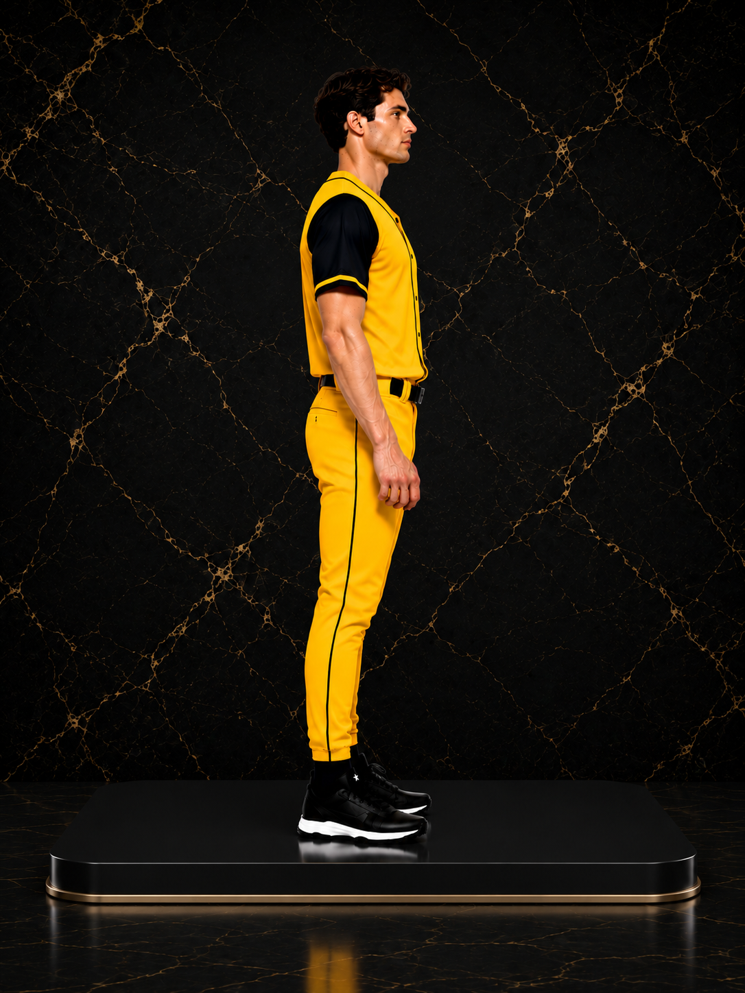 Custom Yellow Baseball Uniform Set – Full Button Team Jersey & Pants with Player Number