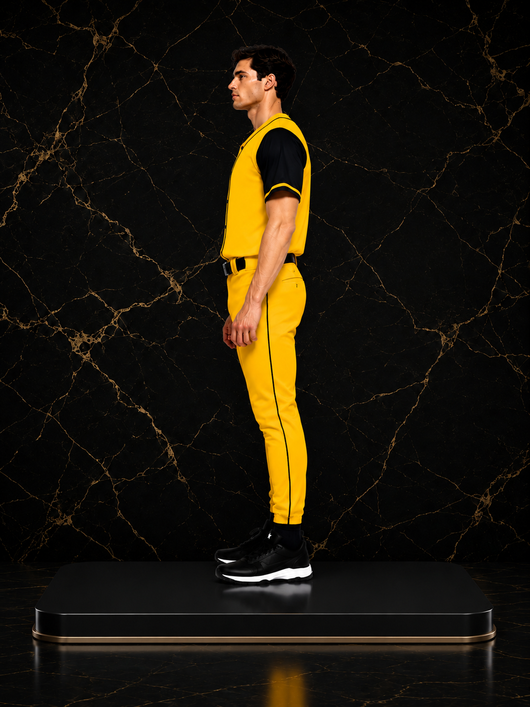 Custom Yellow Baseball Uniform Set – Full Button Team Jersey & Pants with Player Number