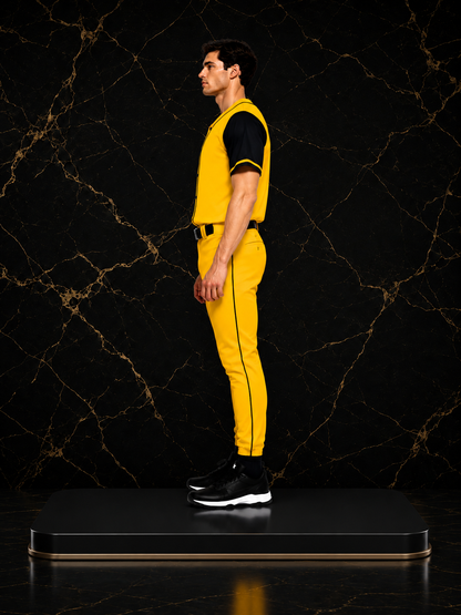 Custom Yellow Baseball Uniform Set – Full Button Team Jersey & Pants with Player Number