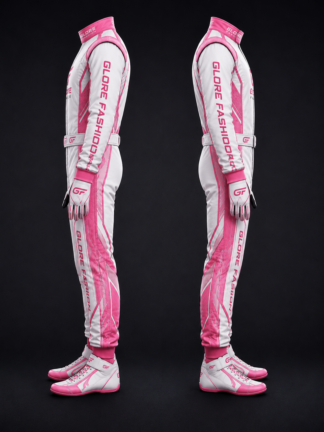 Pink White Custom Kart Racing Suit | Professional Sublimated Racing Suit | Glore Fashion