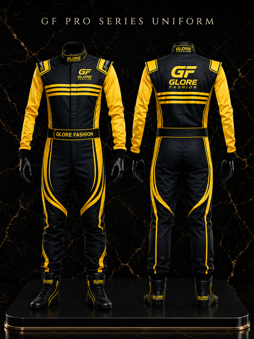 Black & Gold Custom Kart Racing Suit | Professional Motorsport Racing Suit | Glore Fashion