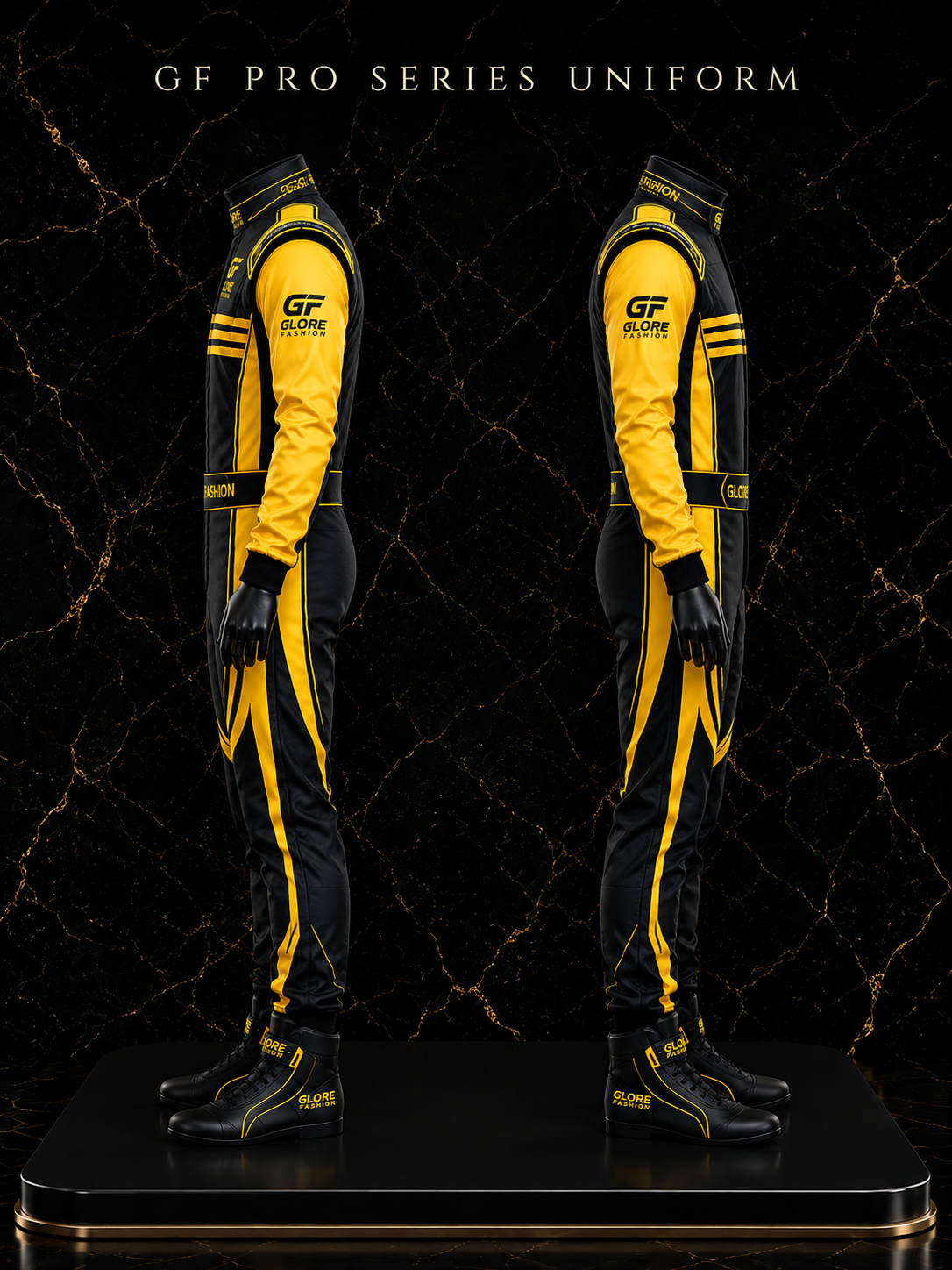 Black & Gold Custom Kart Racing Suit | Professional Motorsport Racing Suit | Glore Fashion