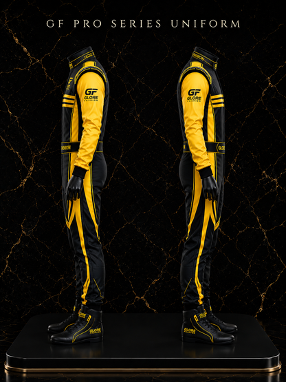 Black & Gold Custom Kart Racing Suit | Professional Motorsport Racing Suit | Glore Fashion